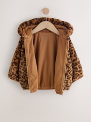 Brown Leopard Animal Print Faux Fur Zip Through Jacket (3mths-7yrs) - Image 7 of 9
