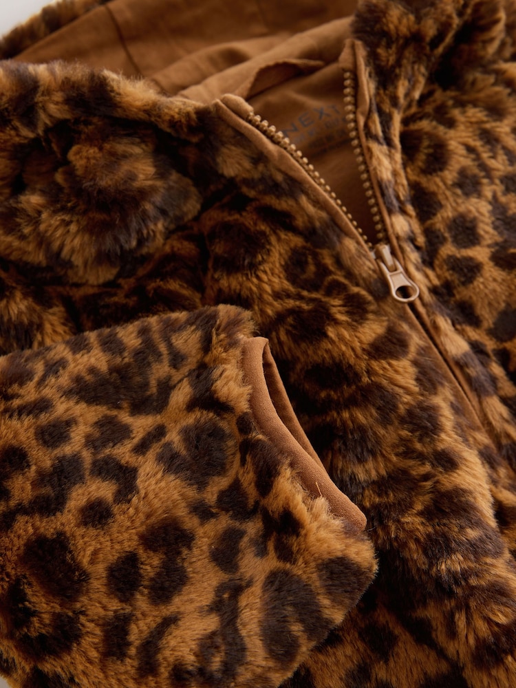 Brown Leopard Animal Print Faux Fur Zip Through Jacket (3mths-7yrs) - Image 9 of 9