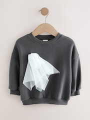 Charcoal Grey Halloween Ghost Crew Neck Sweatshirt (3mths-7yrs) - Image 4 of 7