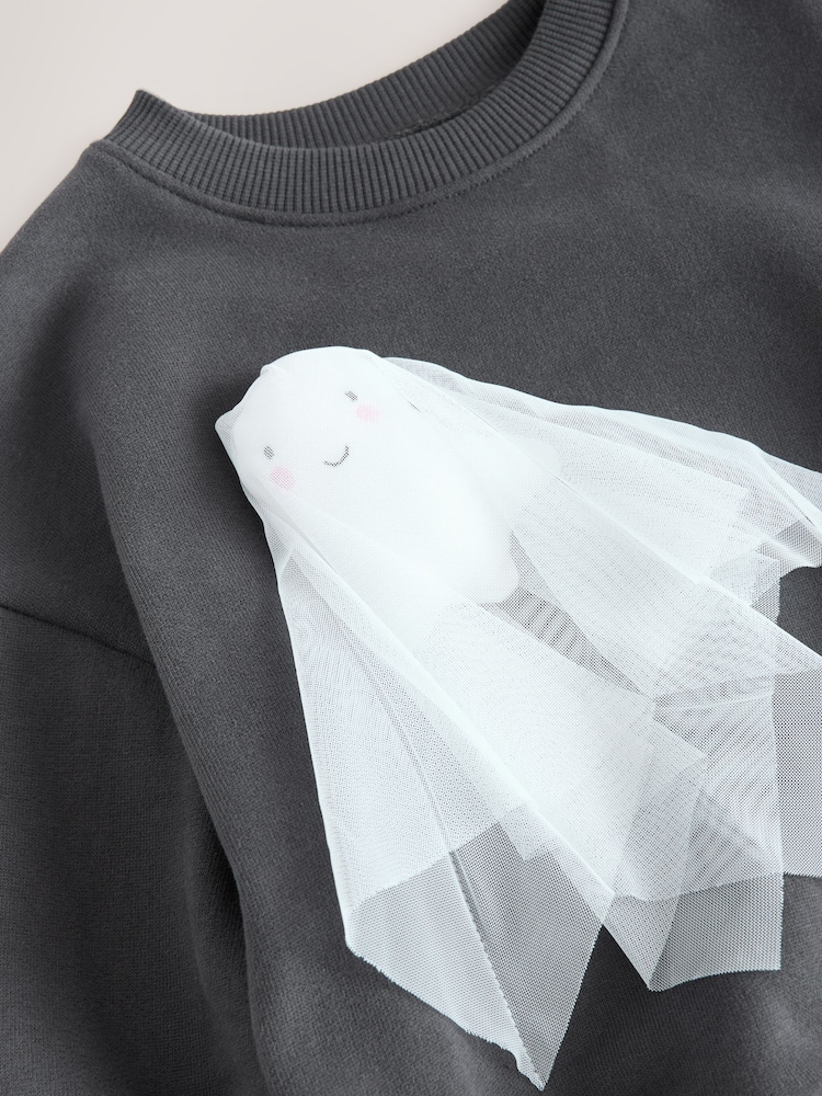 Charcoal Grey Halloween Ghost Crew Neck Sweatshirt (3mths-7yrs) - Image 7 of 7