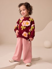 Burgundy Red Smiley Flower Print - Sudadera de cuello redondo (3 meses-7 años) - Imagen 2 de 7