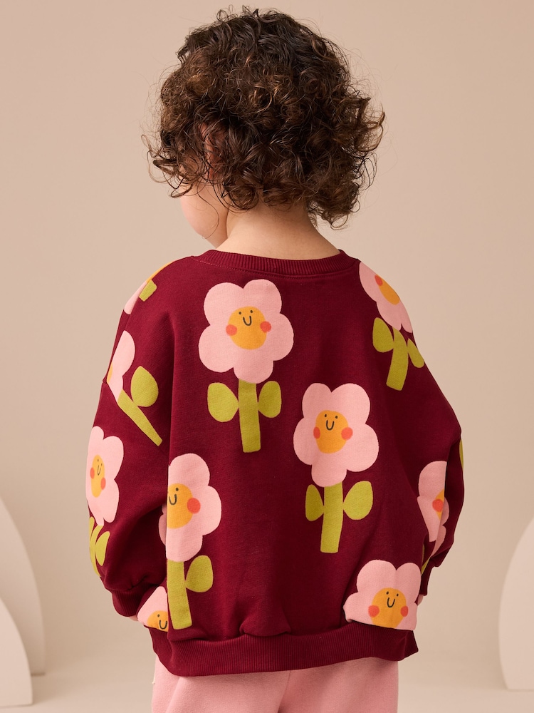 Floral Collar Sweatshirt Dress- Burgundy