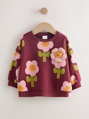 Burgundy Red Smiley Flower Print - Sudadera de cuello redondo (3 meses-7 años) - Imagen 4 de 7