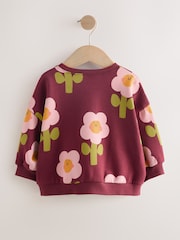 Burgundy Red Smiley Flower Print - Sudadera de cuello redondo (3 meses-7 años) - Imagen 5 de 7