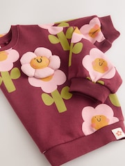 Burgundy Red Smiley Flower Print - Sudadera de cuello redondo (3 meses-7 años) - Imagen 7 de 7