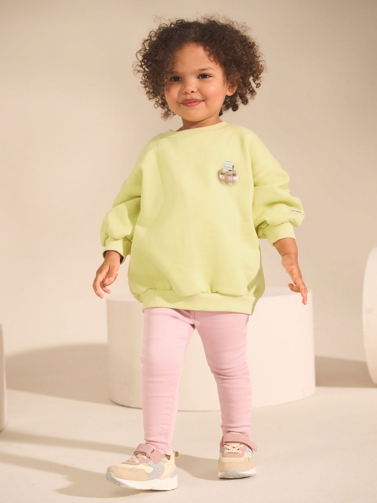 Lime Green Apple Character - Sudadera de cuello redondo (3 meses-7 años) - Imagen 2 de 9