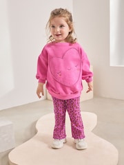 Pink Heart Animal Print Sweatshirt & Flare Leggings Set (3mths-7yrs) - Image 1 of 9