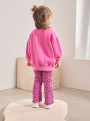 Pink Heart Animal Print Sweatshirt & Flare Leggings Set (3mths-7yrs) - Image 3 of 9