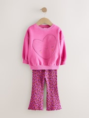 Pink Heart Animal Print Sweatshirt & Flare Leggings Set (3mths-7yrs) - Image 5 of 9