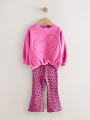 Pink Heart Animal Print Sweatshirt & Flare Leggings Set (3mths-7yrs) - Image 6 of 9