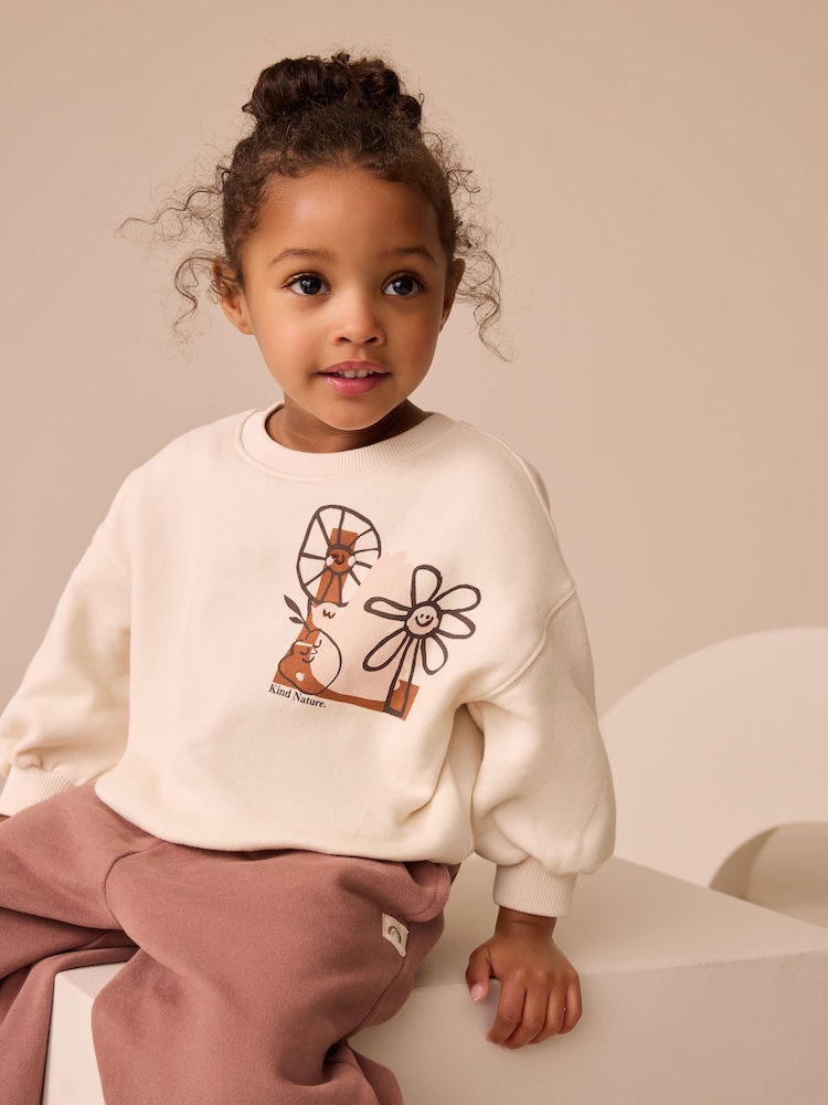 Cream Flower Graphic Print Crew Neck Sweatshirt (3mths-7yrs) - Image 1 of 9