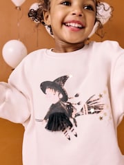 Cream Halloween Witch Frill Hem Sweatshirt & Flare Leggings Set (3mths-7yrs) - Image 4 of 9