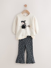 Cream Halloween Witch Frill Hem Sweatshirt & Flare Leggings Set (3mths-7yrs) - Image 6 of 9