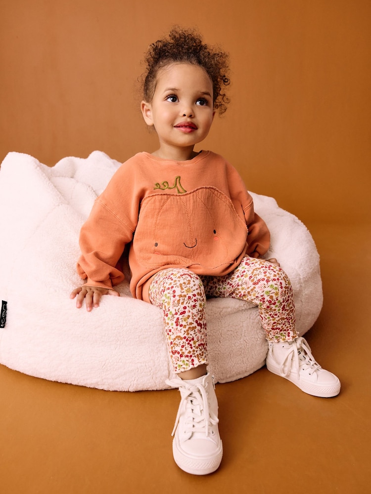 Naranja con calabaza de Halloween - Conjunto de sudadera y leggings (3 meses-7 años) - Imagen 2 de 9