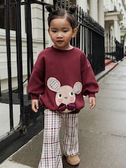 Burgundy Red Check Mouse Sweatshirt and Flare Leggings Set (3mths-7yrs) - Image 1 of 4