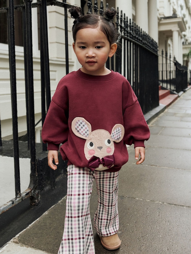 Burgundy Red Check Mouse Sweatshirt and Flare Leggings Set (3mths-7yrs) - Image 1 of 4