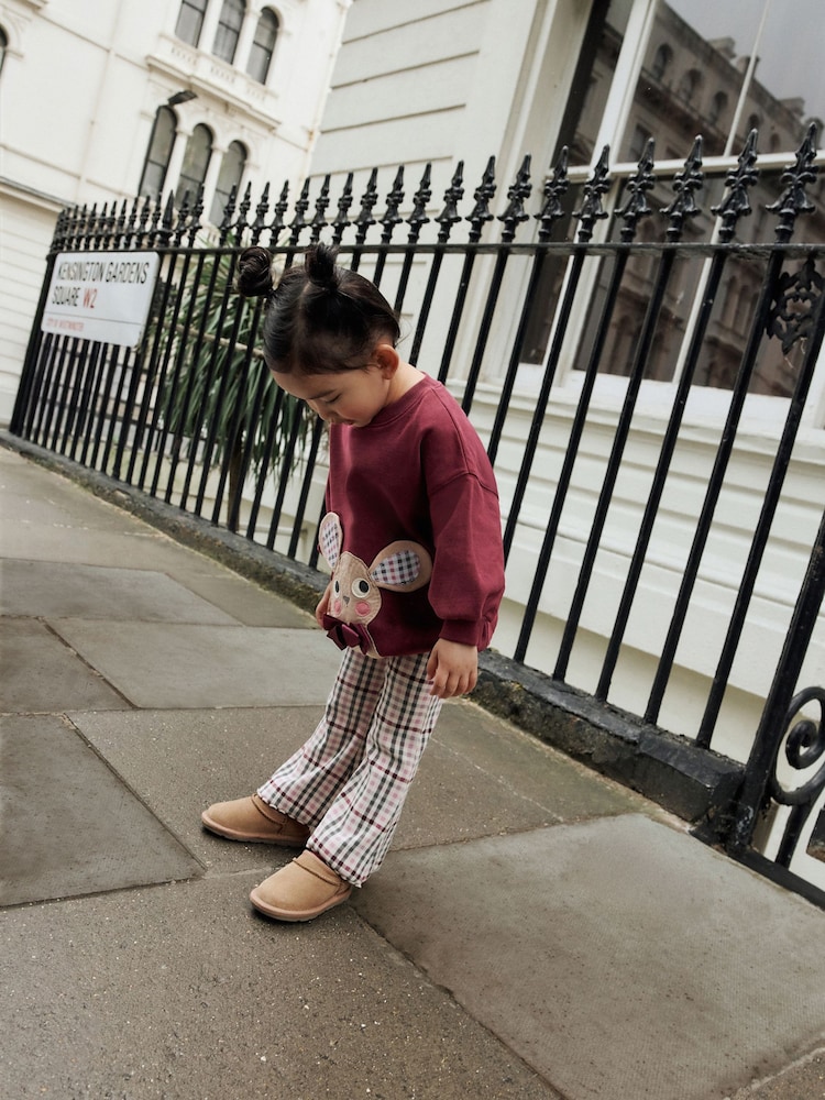 Burgundy Red Check Mouse Sweatshirt and Flare Leggings Set (3mths-7yrs) - Image 2 of 4