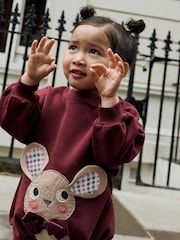Burgundy Red Check Mouse Sweatshirt and Flare Leggings Set (3mths-7yrs) - Image 4 of 4