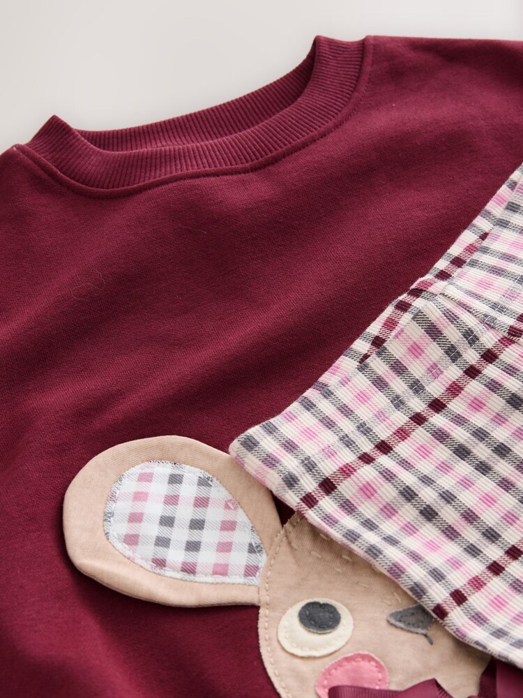 Burgundy Red Check Mouse Sweatshirt and Flare Leggings Set (3mths-7yrs) - Image 8 of 8