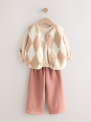 Neutral Teddy Bear Gilet Sweatshirt and Wide Leg Joggers Set (3mths-7yrs) - Image 5 of 10