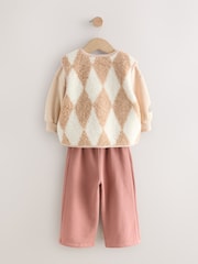 Neutral Teddy Bear Gilet Sweatshirt and Wide Leg Joggers Set (3mths-7yrs) - Image 6 of 10