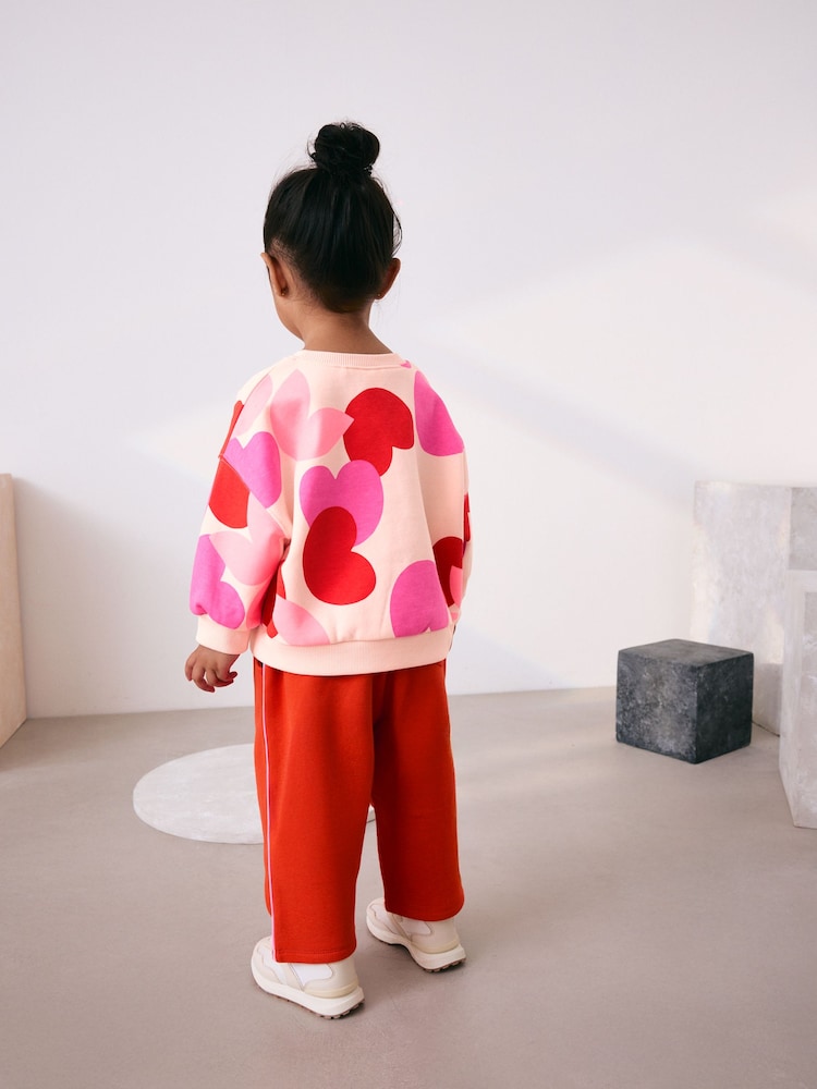 Pink/Red Heart Sweatshirt and Barrel Leg Joggers Set (3mths-7yrs) - Image 2 of 9 Pink/Red Heart Sweatshirt and Barrel Leg Joggers Set (3mths-7yrs) - Image 2 of 9