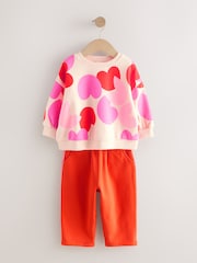 Pink/Red Heart Sweatshirt and Barrel Leg Joggers Set (3mths-7yrs) - Image 5 of 9