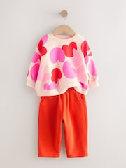 Pink/Red Heart Sweatshirt and Barrel Leg Joggers Set (3mths-7yrs) - Image 7 of 9
