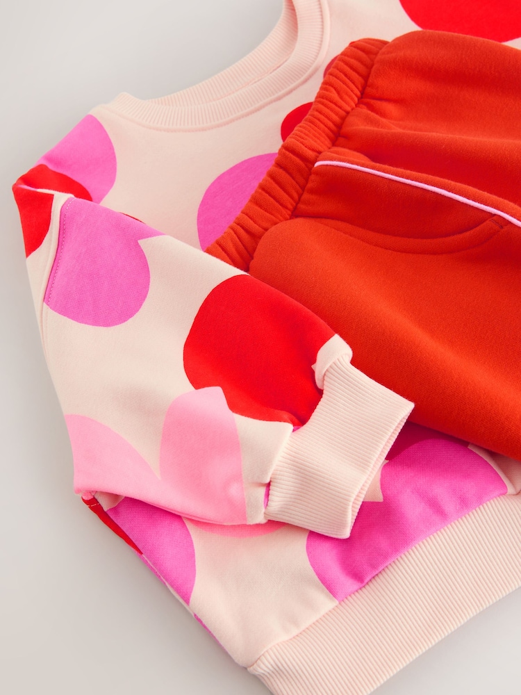 Pink/Red Heart Sweatshirt and Barrel Leg Joggers Set (3mths-7yrs) - Image 9 of 9