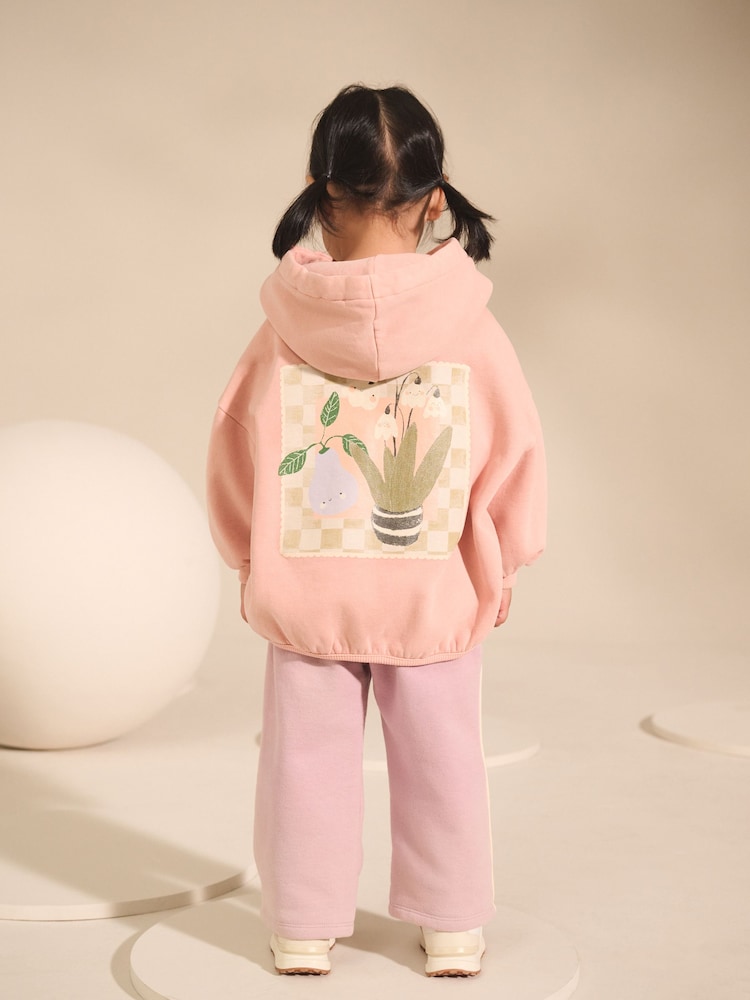 Light Pink Plant Graphic Print Hoodie & Wide Leg Joggers Set (3mths-7yrs) - Image 1 of 11