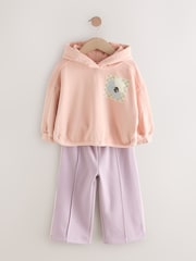 Light Pink Plant Graphic Print Hoodie & Wide Leg Joggers Set (3mths-7yrs) - Image 6 of 11