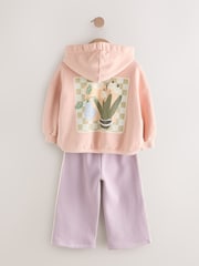Light Pink Plant Graphic Print Hoodie & Wide Leg Joggers Set (3mths-7yrs) - Image 8 of 11