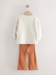 Cream Teddy Borg Sweatshirt and Flare Leggings Set (3mths-7yrs) - Image 7 of 9