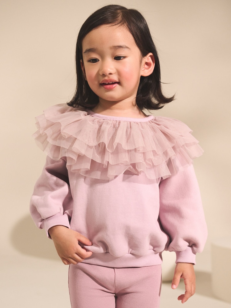 Light Pink Ruffle Collar Sweatshirt & Flare Leggings Set (3mths-7yrs) - Image 1 of 10