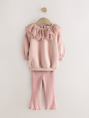 Light Pink Ruffle Collar Sweatshirt & Flare Leggings Set (3mths-7yrs) - Image 5 of 10