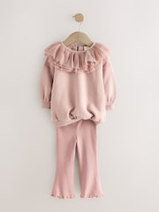 Light Pink Ruffle Collar Sweatshirt & Flare Leggings Set (3mths-7yrs) - Image 6 of 10