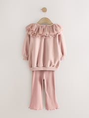 Light Pink Ruffle Collar Sweatshirt & Flare Leggings Set (3mths-7yrs) - Image 7 of 10