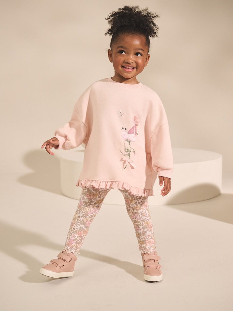 Pink Floral Fairy Frill Hem Sweatshirt & Leggings Set (3mths-7yrs) - Image 1 of 8