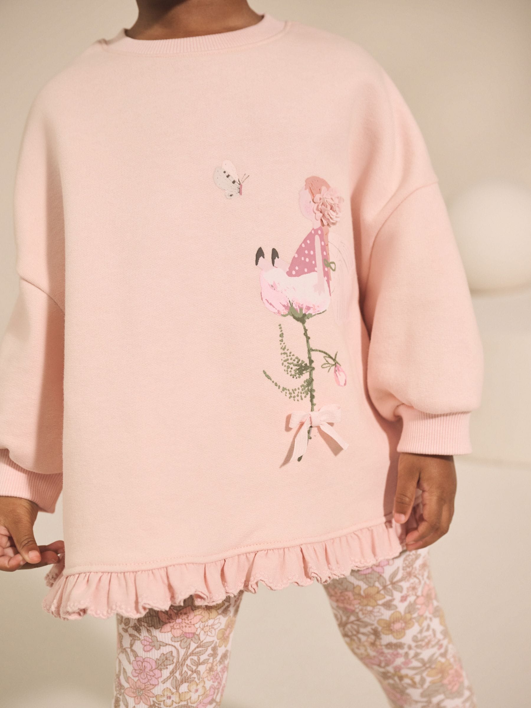 Buy Pink Floral Fairy Frill Hem Sweatshirt & Leggings Set (3mths