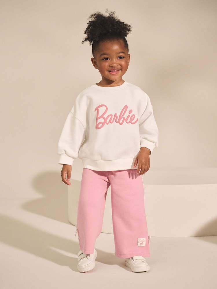 Cream/Pink Barbie Sweatshirt & Wide Leg Joggers Set (3mths-7yrs) - Image 1 of 8 Cream/Pink Barbie Sweatshirt & Wide Leg Joggers Set (3mths-7yrs) - Image 1 of 8