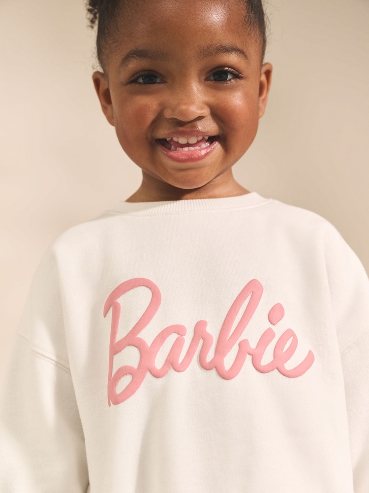 Cream/Pink Barbie Sweatshirt & Wide Leg Joggers Set (3mths-7yrs) - Image 2 of 8 Cream/Pink Barbie Sweatshirt & Wide Leg Joggers Set (3mths-7yrs) - Image 2 of 8