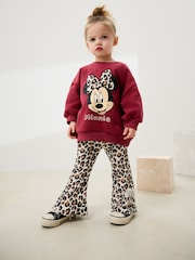 Burgundy Red Leopard Minnie Mouse Sweatshirt and Flare Leggings Set (3mths-7yrs) - Image 1 of 10