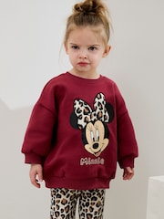 Burgundy Red Leopard Minnie Mouse Sweatshirt and Flare Leggings Set (3mths-7yrs) - Image 2 of 10
