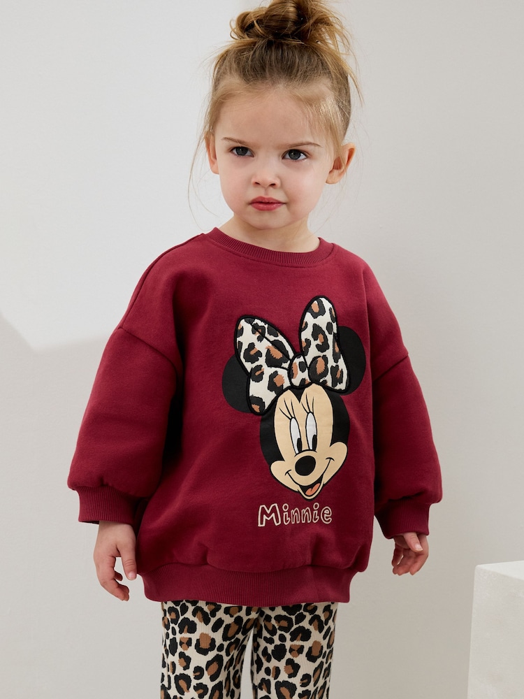 Burgundy Red Leopard Minnie Mouse Sweatshirt and Flare Leggings Set (3mths-7yrs) - Image 2 of 10