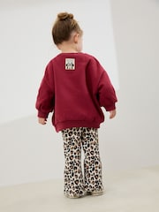 Burgundy Red Leopard Minnie Mouse Sweatshirt and Flare Leggings Set (3mths-7yrs) - Image 3 of 10