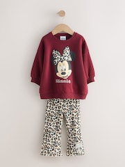 Burgundy Red Leopard Minnie Mouse Sweatshirt and Flare Leggings Set (3mths-7yrs) - Image 5 of 10