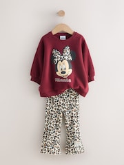 Burgundy Red Leopard Minnie Mouse Sweatshirt and Flare Leggings Set (3mths-7yrs) - Image 6 of 10