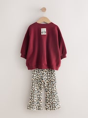 Burgundy Red Leopard Minnie Mouse Sweatshirt and Flare Leggings Set (3mths-7yrs) - Image 7 of 10