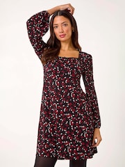 Roman Red Ditsy Print Lace Trim Stretch Dress - Image 1 of 5