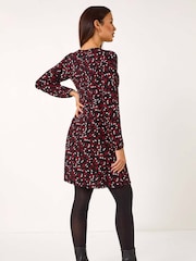 Roman Red Ditsy Print Lace Trim Stretch Dress - Image 3 of 5